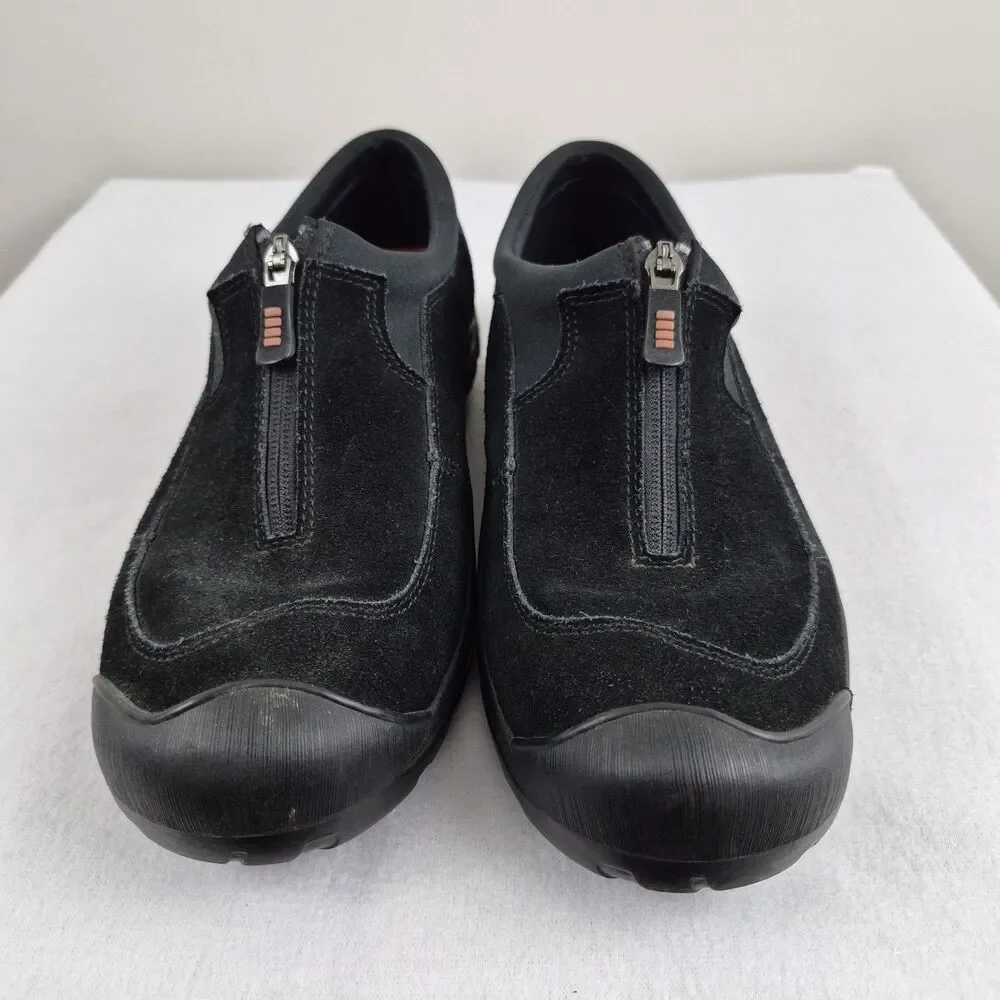 LANDS END Black Suede Leather Hiking Walking Trail Shoes Womens Sz 9 Slip On